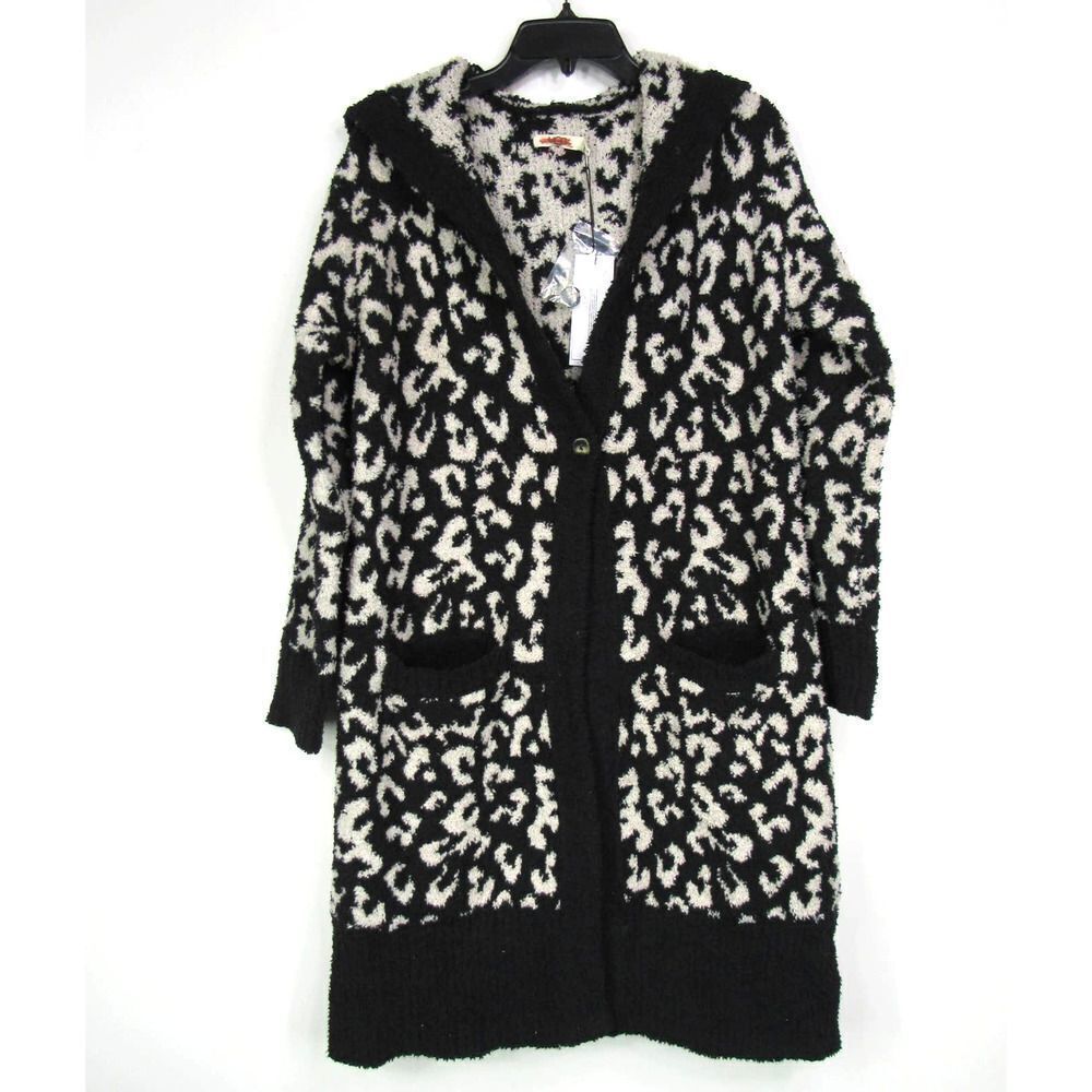 Ugg Judith Sweater-Knit Leopard Print Hooded Cardigan in Black and White